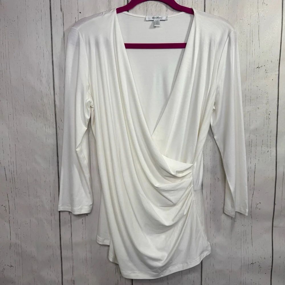MaxMara Ivory Draped Wrap Top XL Quiet Luxury Minimalist Workwear Luxe Modern